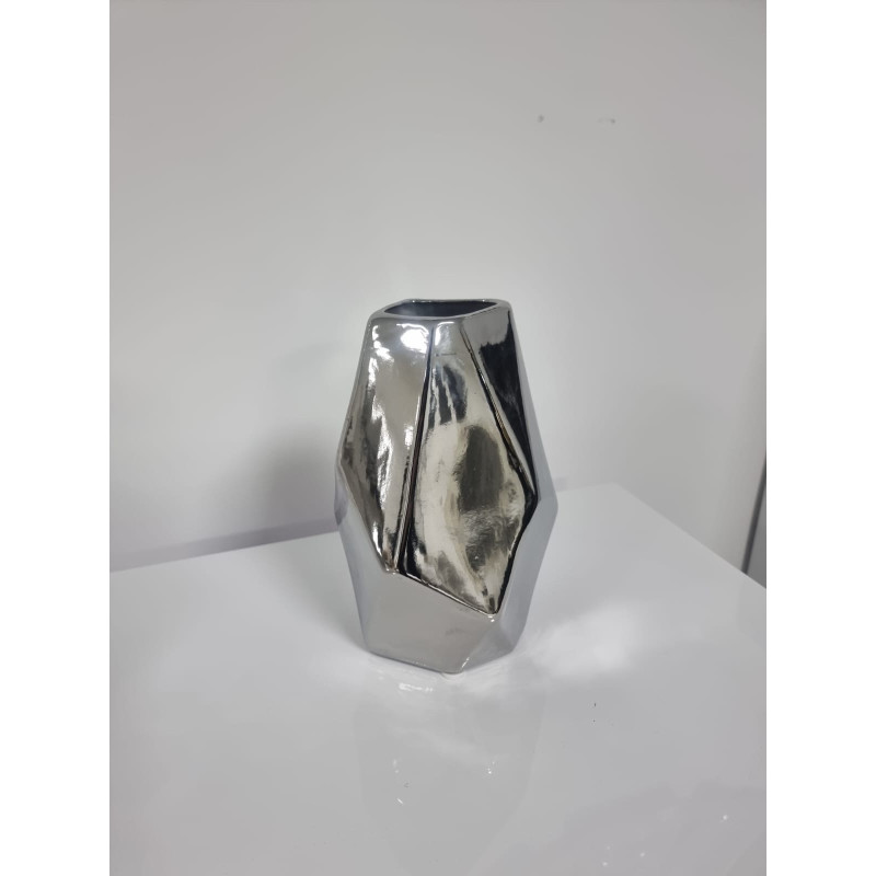 Vase ceramique metallise argent ou dore, grand format