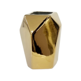Petit vase ceramique metallise dore ou argent, 17 cm