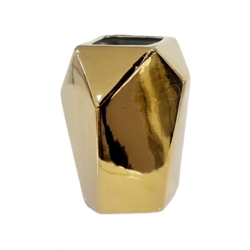 Petit vase ceramique metallise dore ou argent, 17 cm