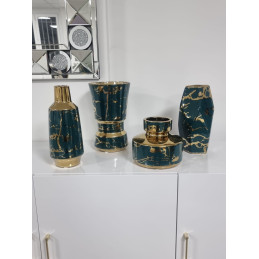 Vase bas ceramique bleu 18 cm - forme arrondie