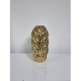 Vase ceramique haut colonne dore ou argent, 30 cm