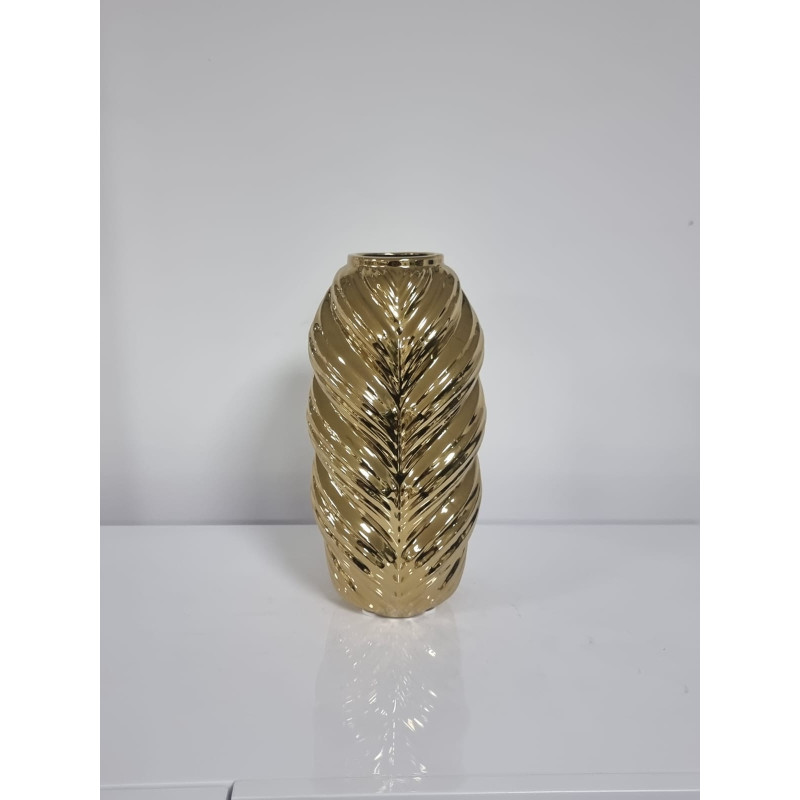 Vase ceramique haut colonne dore ou argent, 30 cm