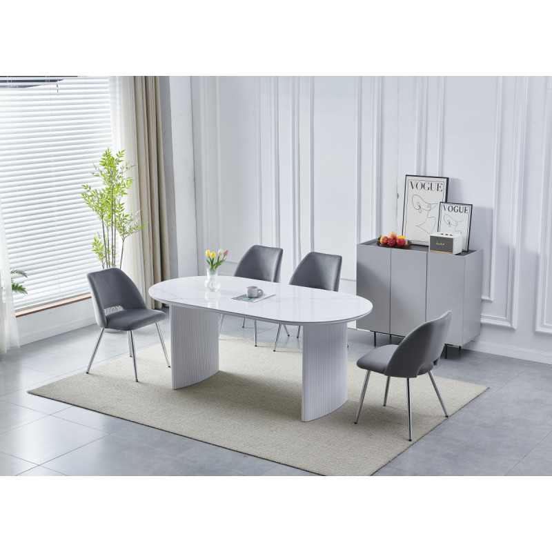 Table a manger Josephine ceramique marbre blanc 200 cm