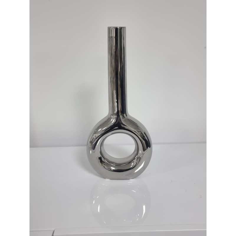 Vase colonne ceramique metallise 38 cm argent or