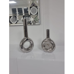 Vase colonne ceramique metallise 38 cm argent or