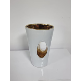 Vase sculptural ceramique dore ou argente 32 cm