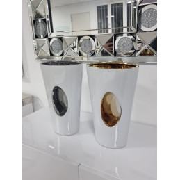 Vase sculptural ceramique dore ou argente 32 cm