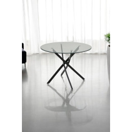 Table ronde Olivia verre transparent 1 m, pied noir