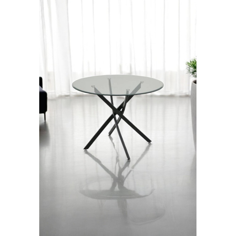 Table ronde Olivia verre transparent 1 m, pied noir