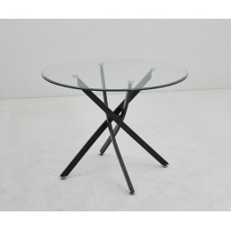 Table ronde Olivia verre transparent 1 m, pied noir
