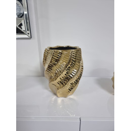 Vase ceramique grand volume dore ou argent, 28 cm