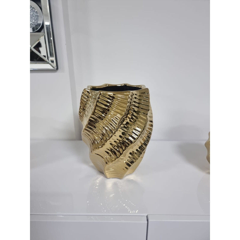 Vase ceramique grand volume dore ou argent, 28 cm