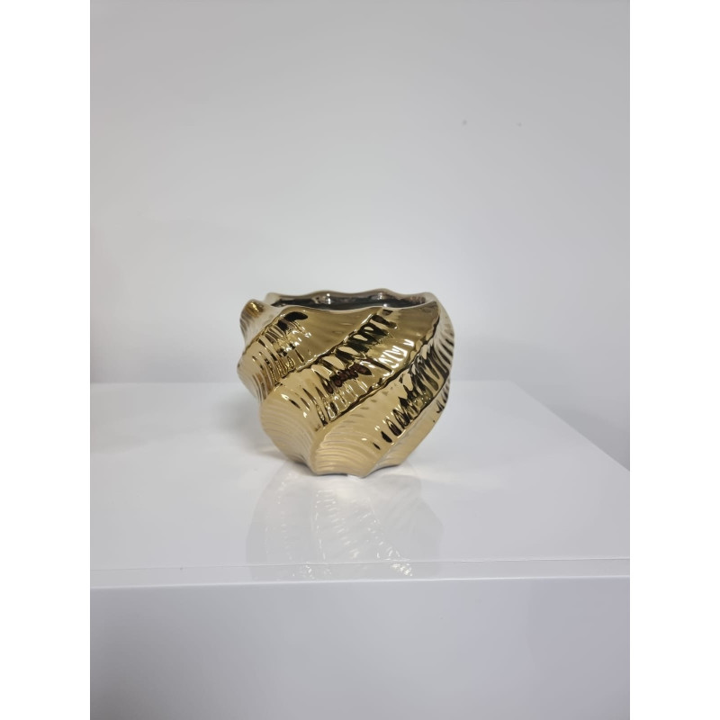 Vase ceramique trapu dore ou argent, deco moderne