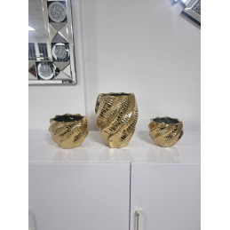 Vase ceramique trapu dore ou argent, deco moderne