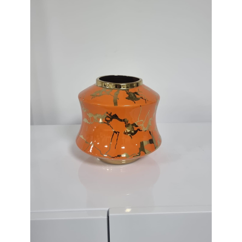 Vase boule ceramique orange decoration 20 cm