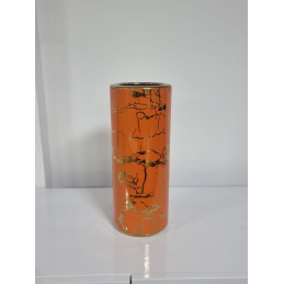Vase colonne ceramique orange 33 cm decoration
