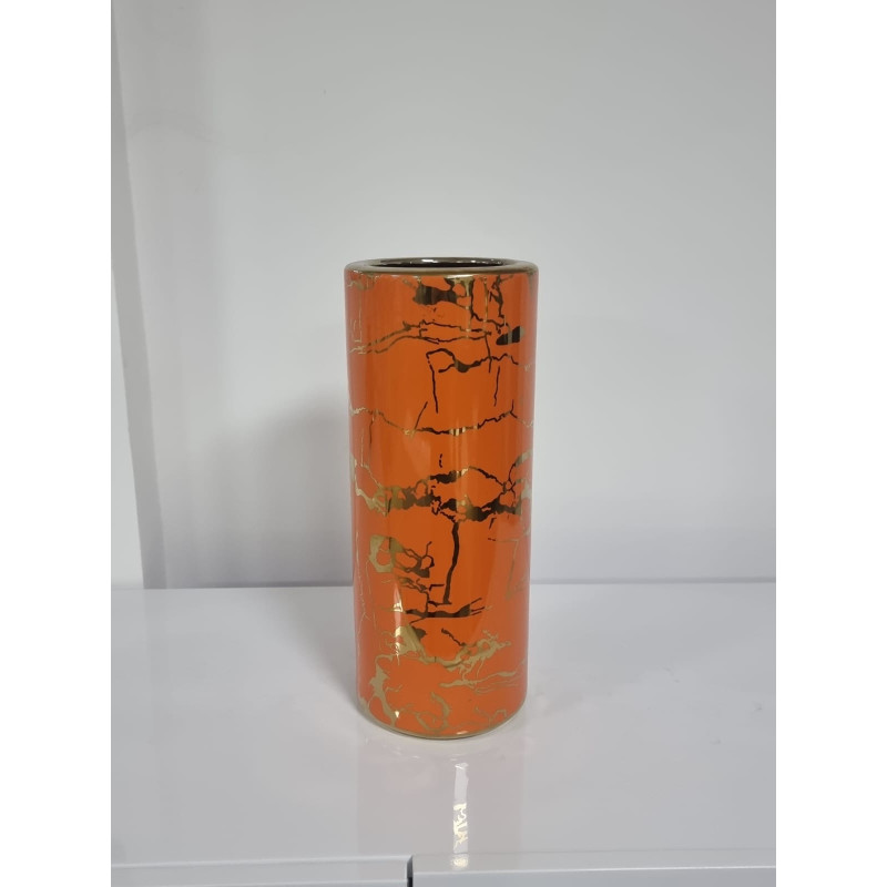 Vase colonne ceramique orange 33 cm decoration