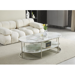 Table basse Leila effet marbre, finitions argentees
