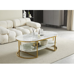 Table basse Leila effet marbre, finitions dorees