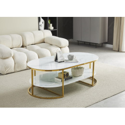 Table basse Leila effet marbre, finitions dorees