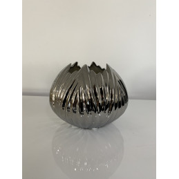 Vase boule ceramique argent ou dore, format large