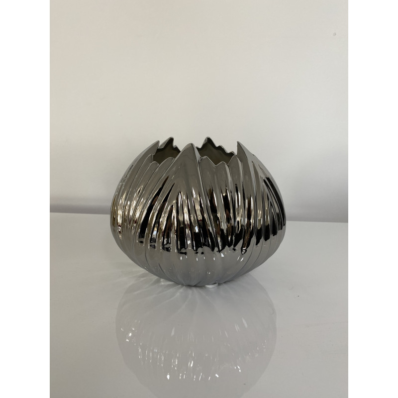 Vase boule ceramique argent ou dore, format large