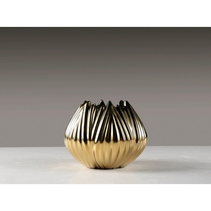 Vase ceramique arrondi bas, dore ou argent