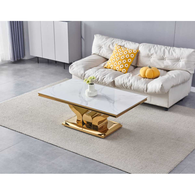 Table basse Trophee effet marbre pied dore
