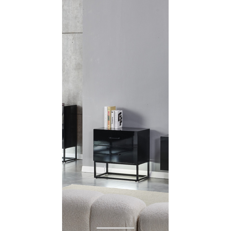 Chevet Alya laque noir avec eclairage LED