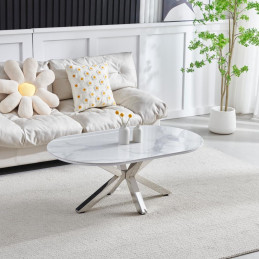 Table basse Ophelia marbre blanc, pied chrome