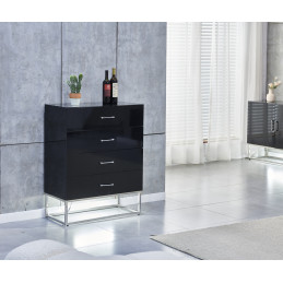 Commode Alya laque noir et chrome avec LED