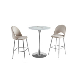 Table de bar Rosa marbre pied chrome 80x80