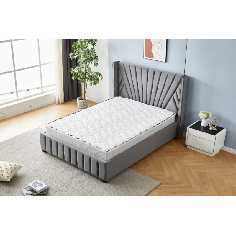 Lit double Maria velours 160x200, tete capitonnee