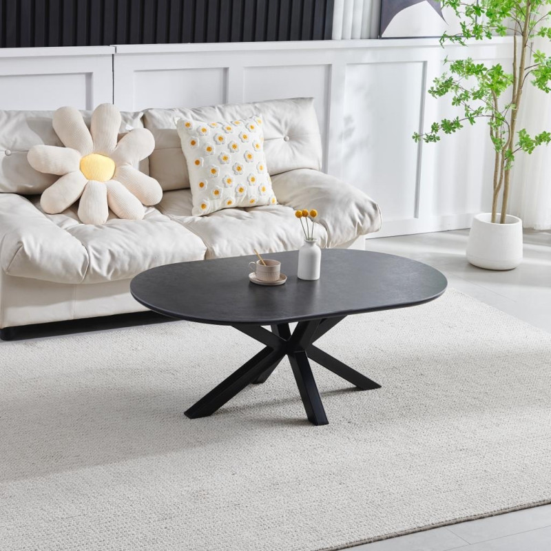 Table basse Ophelia ceramique noir, pied noir