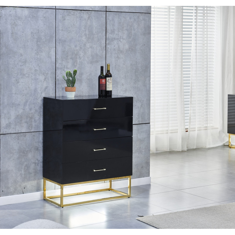 Commode Alya laque noir et dore avec LED