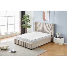Lit Maria taupe velours 140x190, tete matelassee