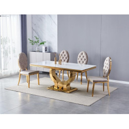 Table a manger Trophee marbre noir, pied dore 180