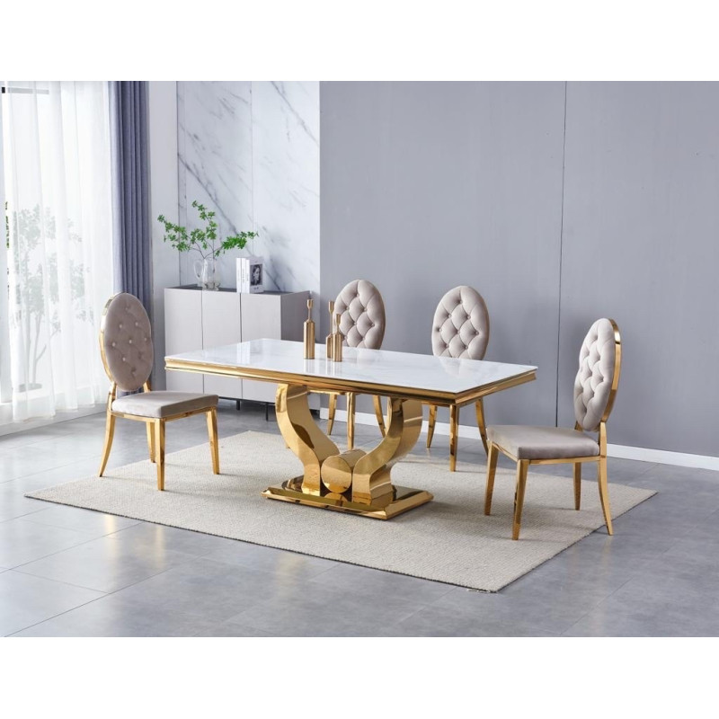 Table a manger Trophee marbre noir, pied dore 180