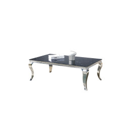 Table basse baroque marbre 120 cm, pietement argente