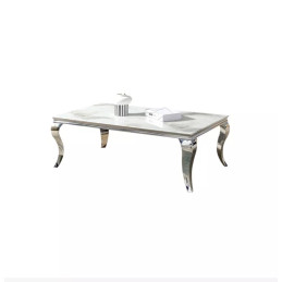 Table basse baroque marbre 120 cm, pietement argente