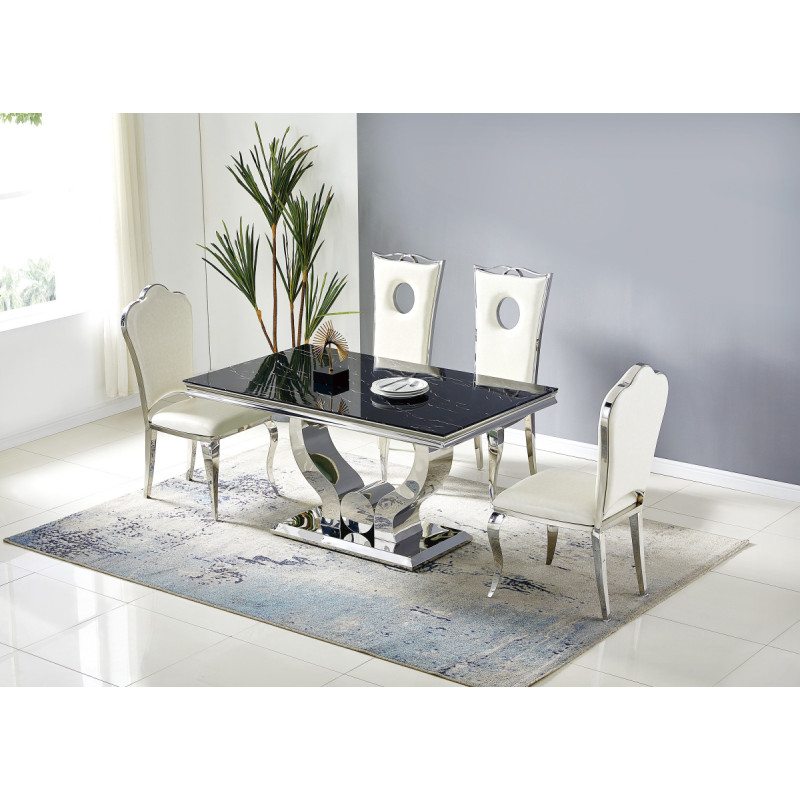 Table a manger Trophee marbre, pied chrome 180