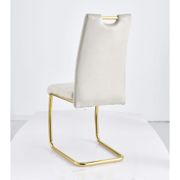 Chaise velours dossier haut, pietement dore