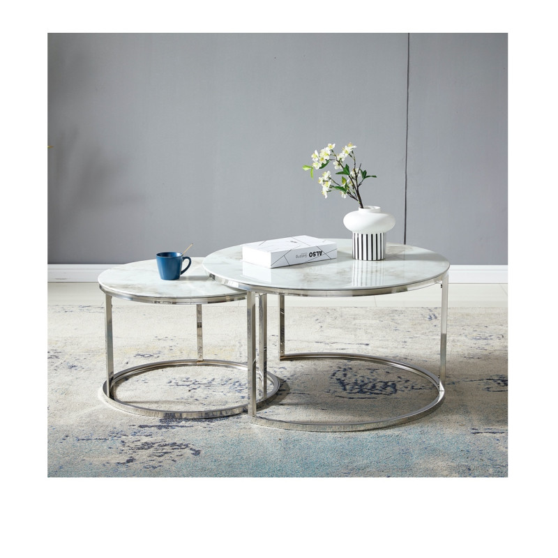 Tables basses gigognes duo marbre et chrome