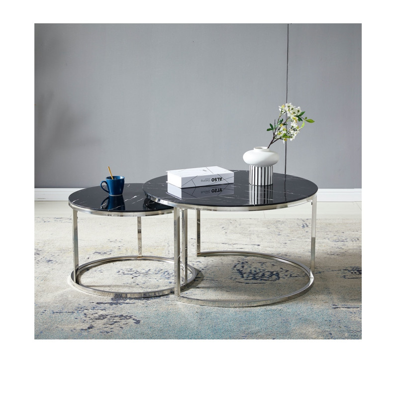 Tables basses gigognes duo marbre et chrome