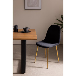 Chaise scandinave velours, pieds dores effet lisse