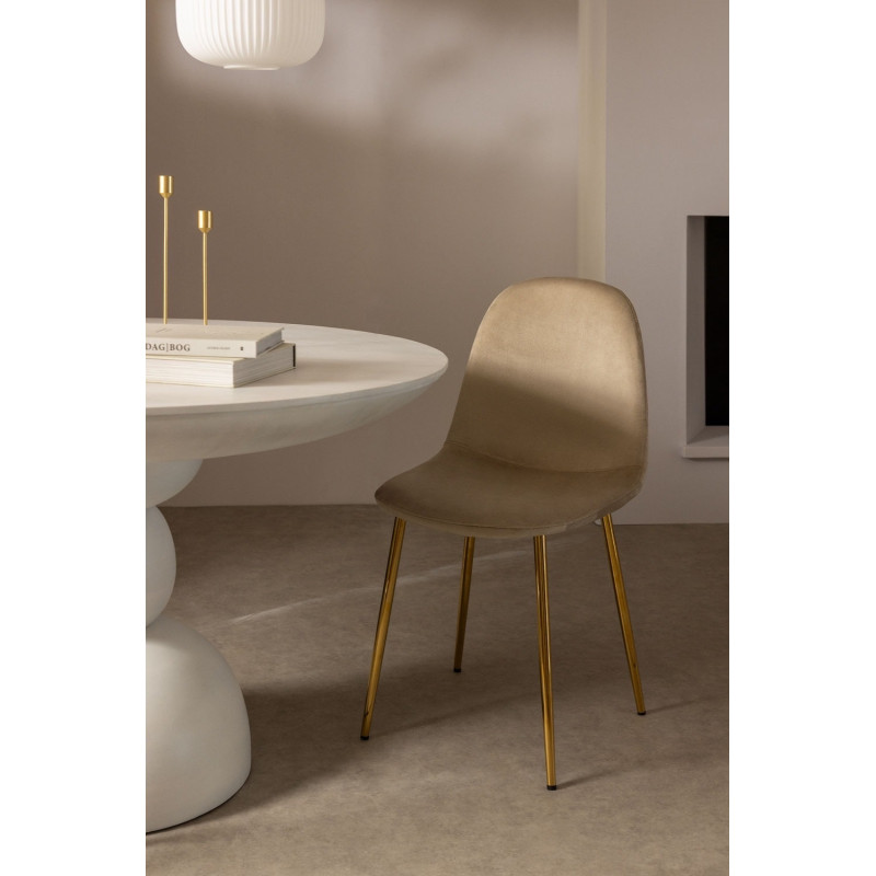 Chaise scandinave velours, pieds dores effet lisse