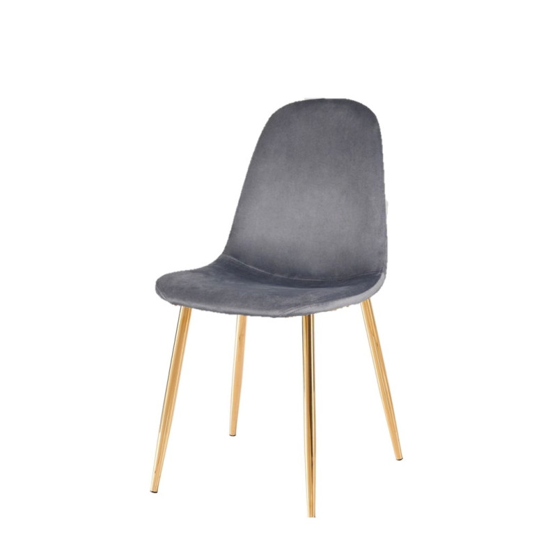Chaise design velours dossier galbe, pieds dores