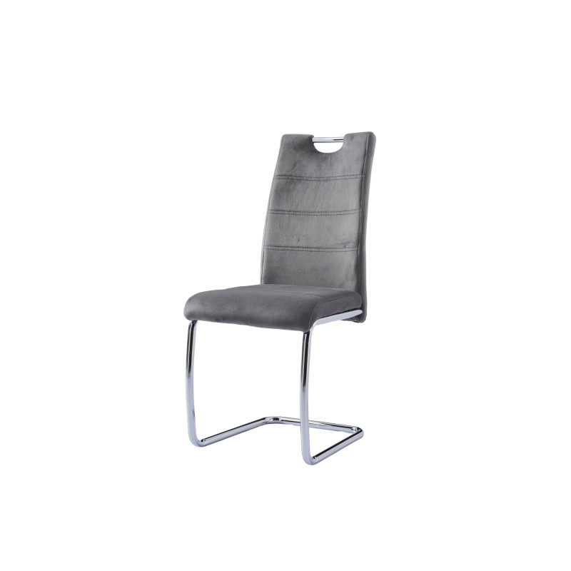 Chaise 103 velours gris pietement metal inox design