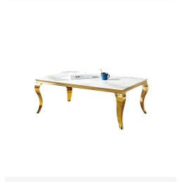 Table basse Baroque doree, plateau effet marbre