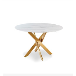 Table ronde Olivia 120 cm effet marbre dore tres chic